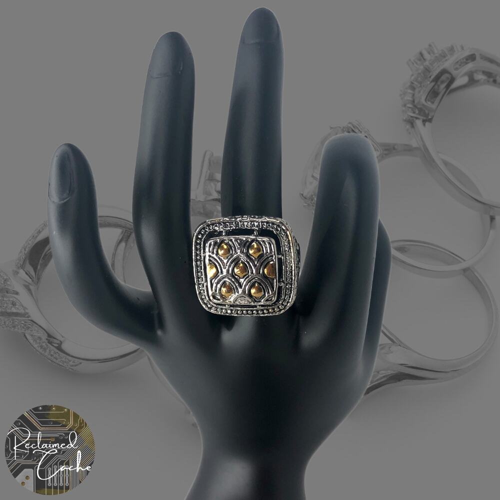 Silver and Gold Square Ring - Size 7.5